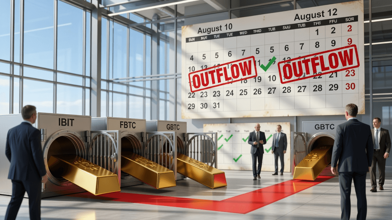 US spot BTC ETF flow path flips after five-green week.