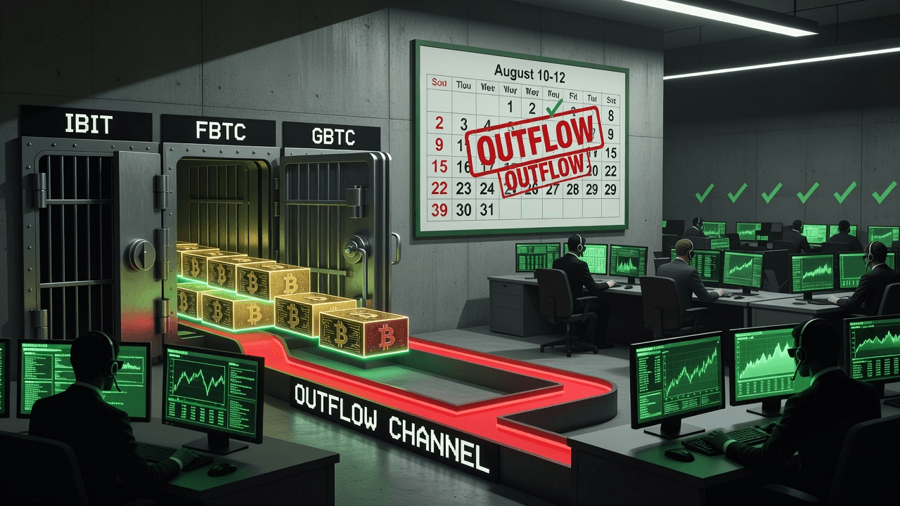 US spot BTC ETF flow path flips after five-green week.