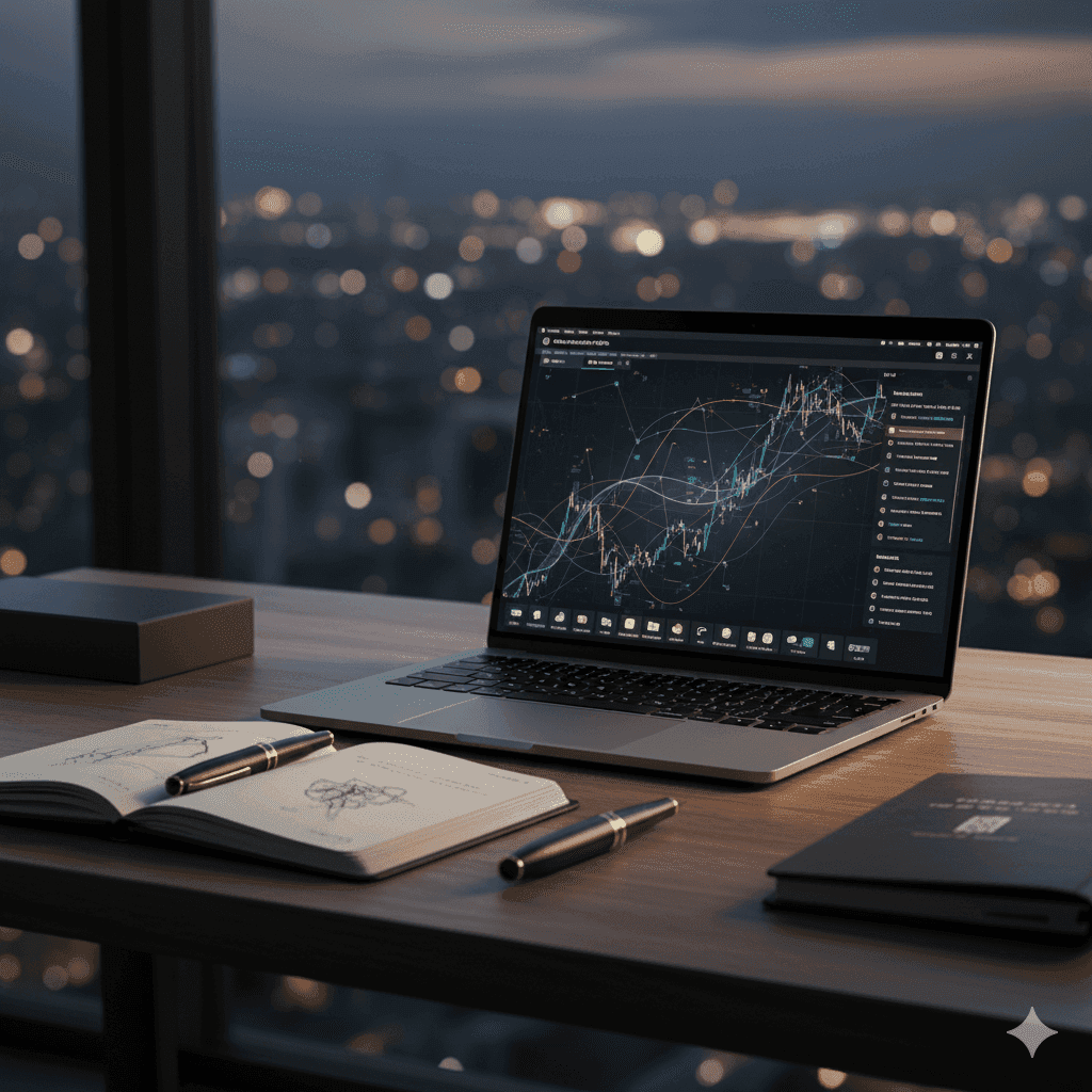 Trading laptop running market infrastructure dashboards.