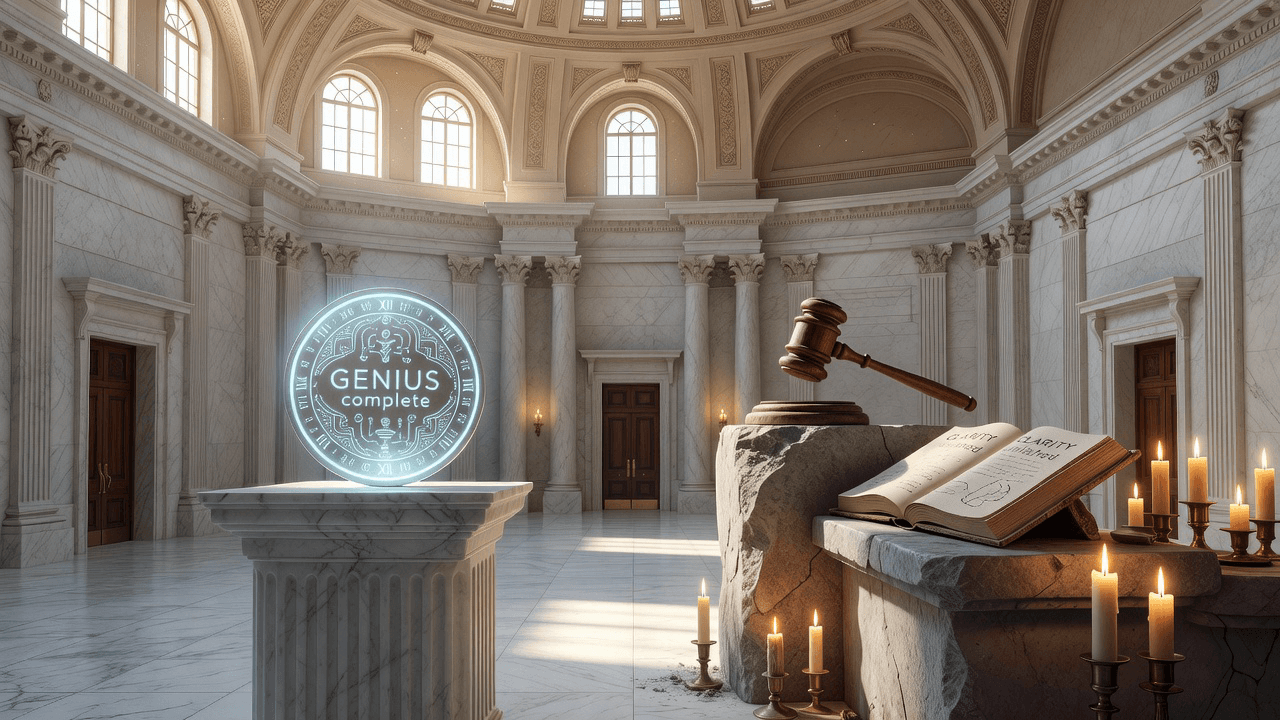 GENIUS complete versus CLARITY unfinished as a compliance clock.